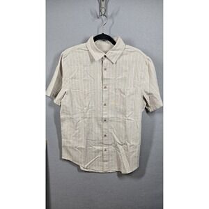 Thom Aaron Shirt Mens Medium Linen‎ Blend Short Sleeve Button Up Stripe Casual